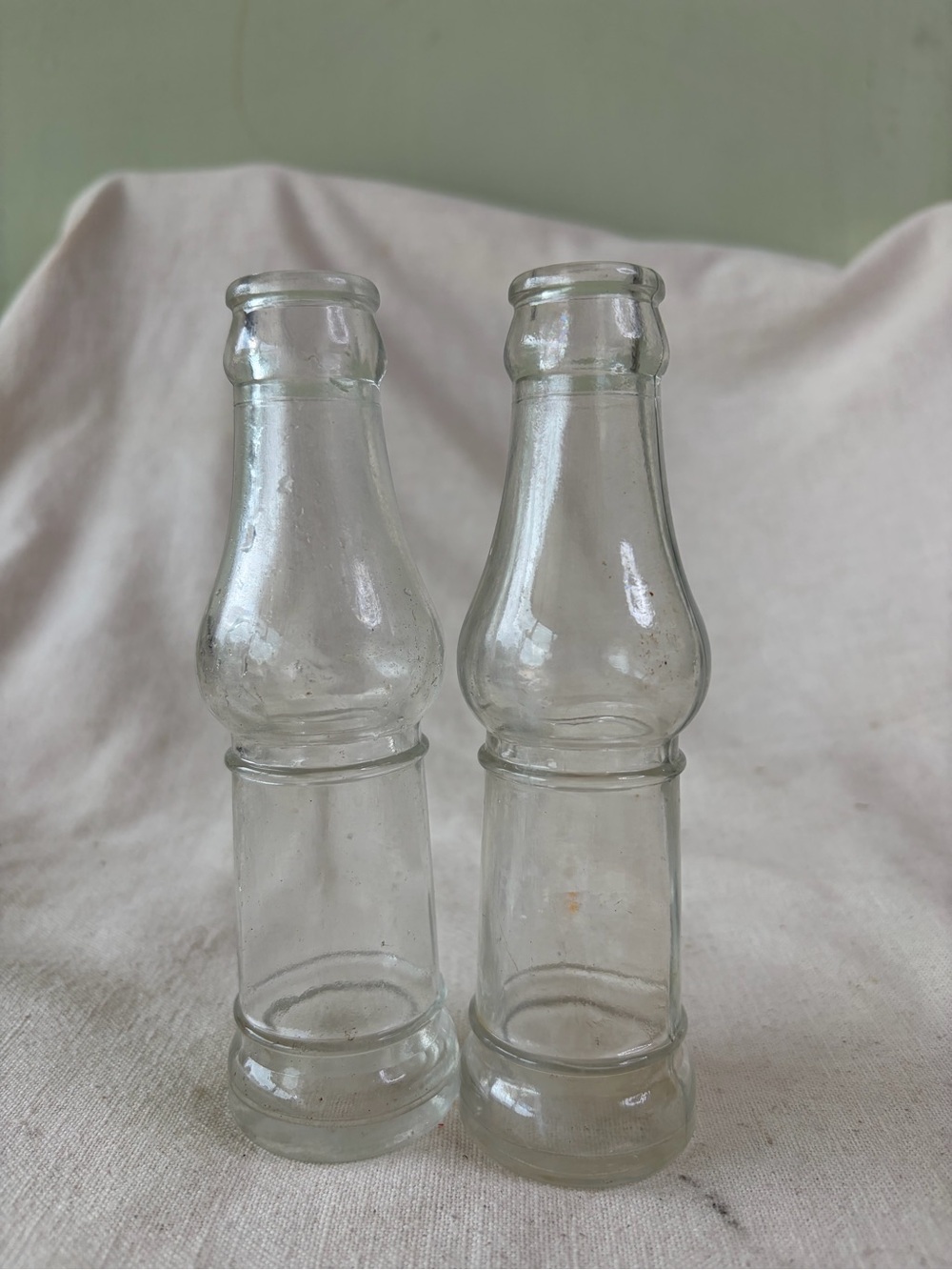 Vintage Clear Glass Spice Bottle Pair